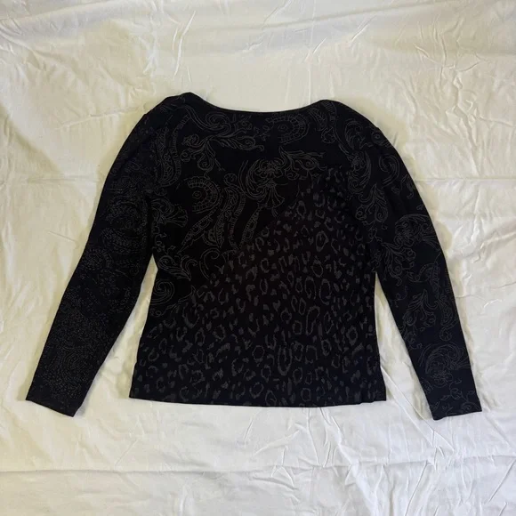 Vintage Chico's Travelers Black Paisley Leopard Patterned Top, Fairy Grunge - Picture 4 of 8